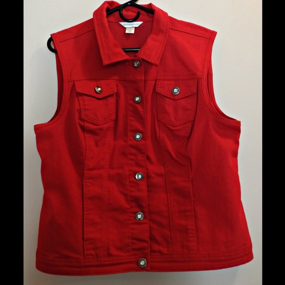 Christopher & Banks Jackets & Blazers - CHRISTOPHER & BANKS | Red Buttoned-Down Jean Vest, Women's Size Large